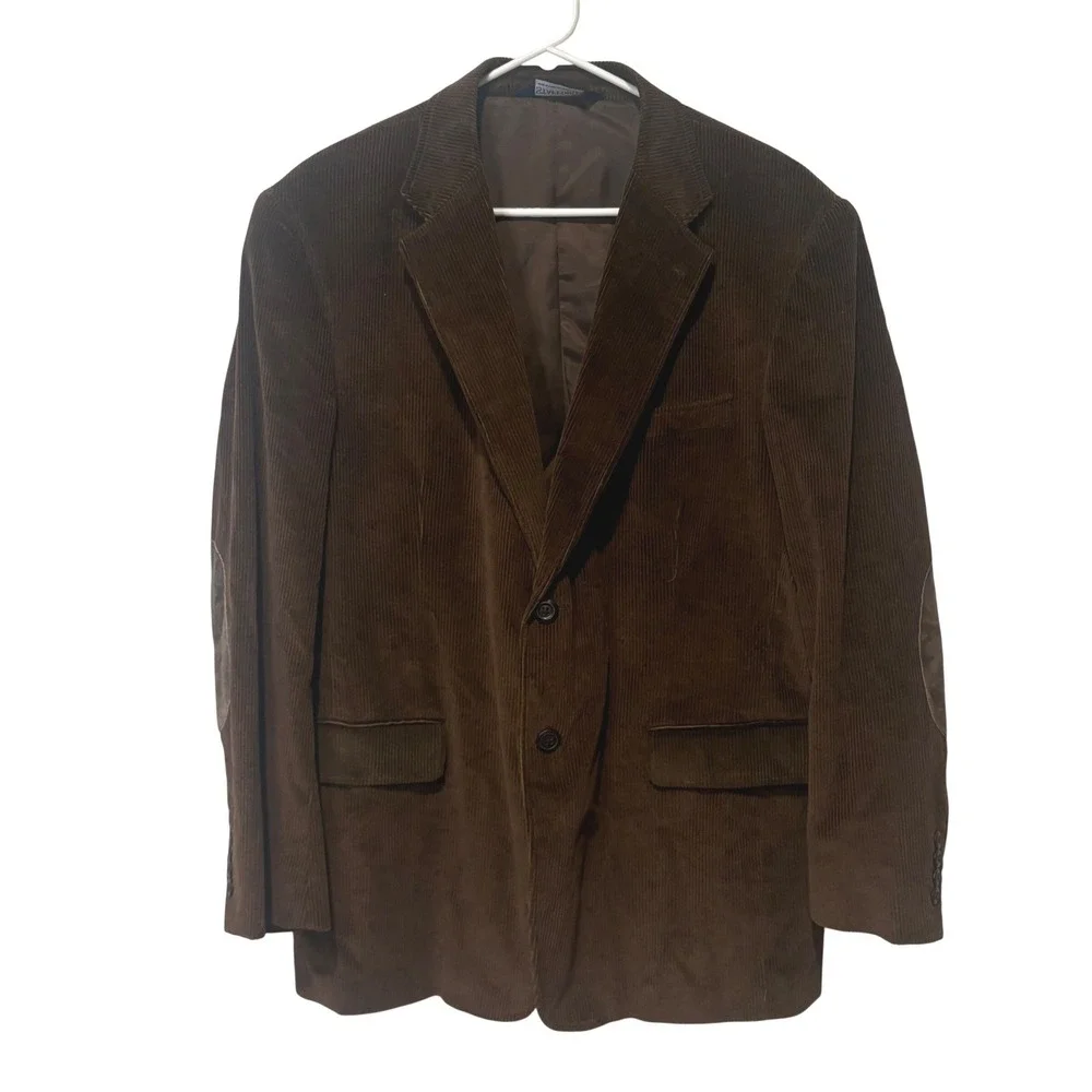 Stafford Corduroy Blazer Mens 42R Brown Elbow Patches 2-Button Academia Grandpa